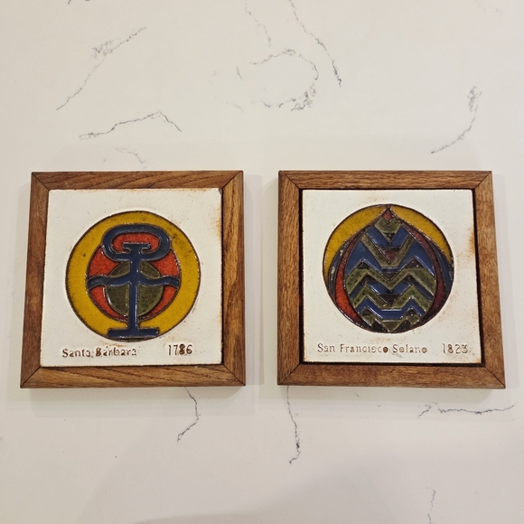 VTG HTF California Pottery Tile Mission Style Hand Painted San Francisco Barbara
